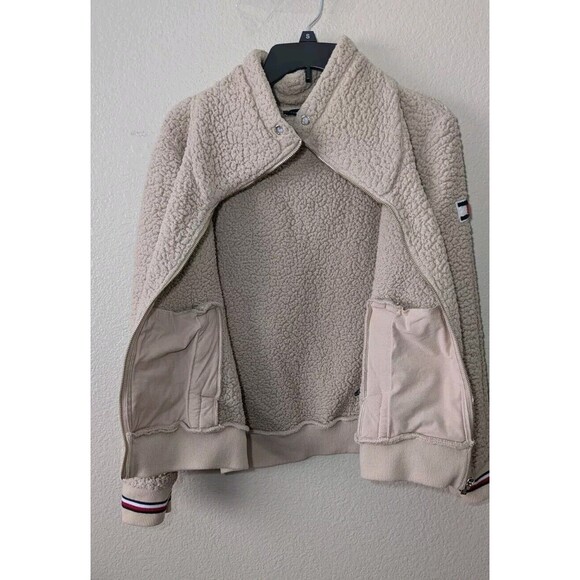 Tommy Hilfiger Sherpa Jacket Womens Small Beige Bomber Teddy Pockets - Picture 10 of 11